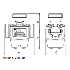 VTC311 3-ceļu termovārsts ¾”i.v. 45*C Kvs 3,2 misiņš ESBE